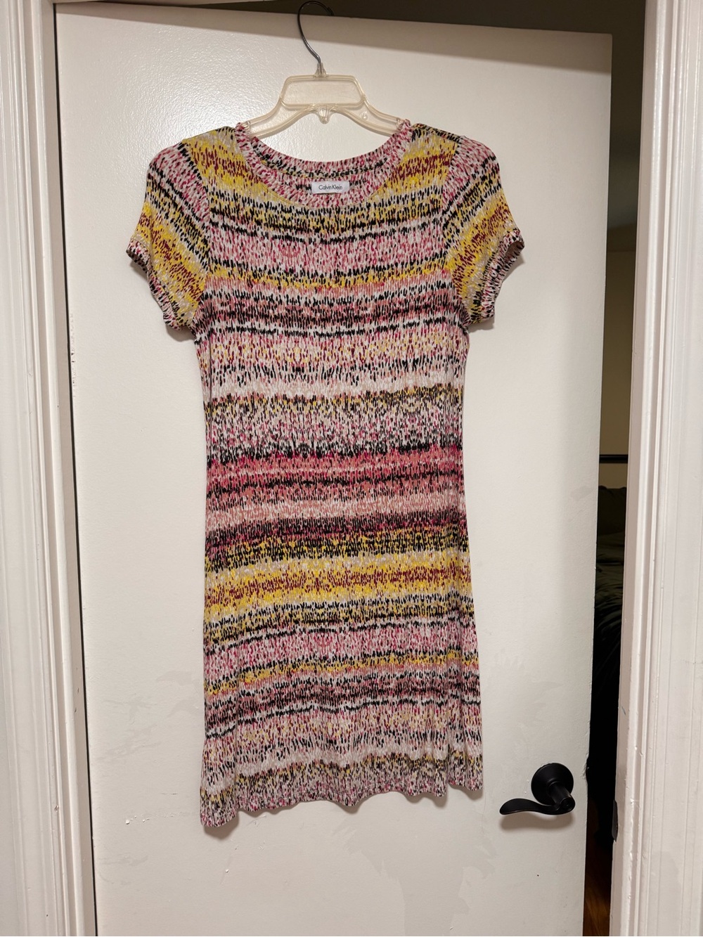 Calvin Klein Pink Yellow Multi-Stripe Knit Mini Dress